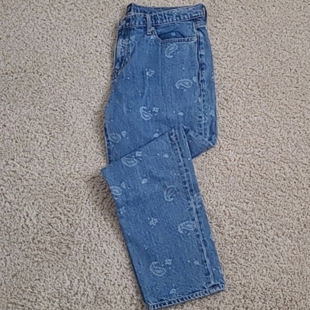 GAP Best Girlfriend Paisley Printed Denim Blue Jeans 29 Western Cowgirl 90s